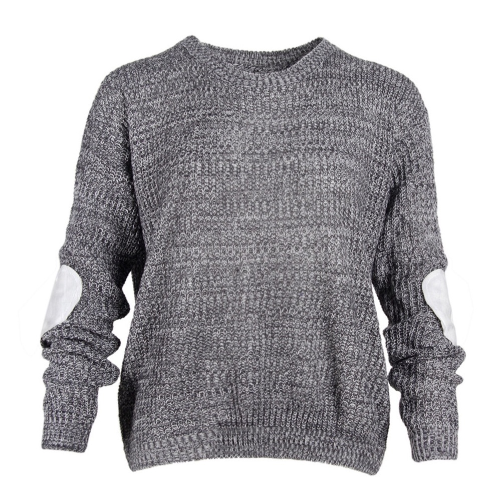 Gray Knitted Sweater with White Heart Patch Sleeve - Picture 3 of 7